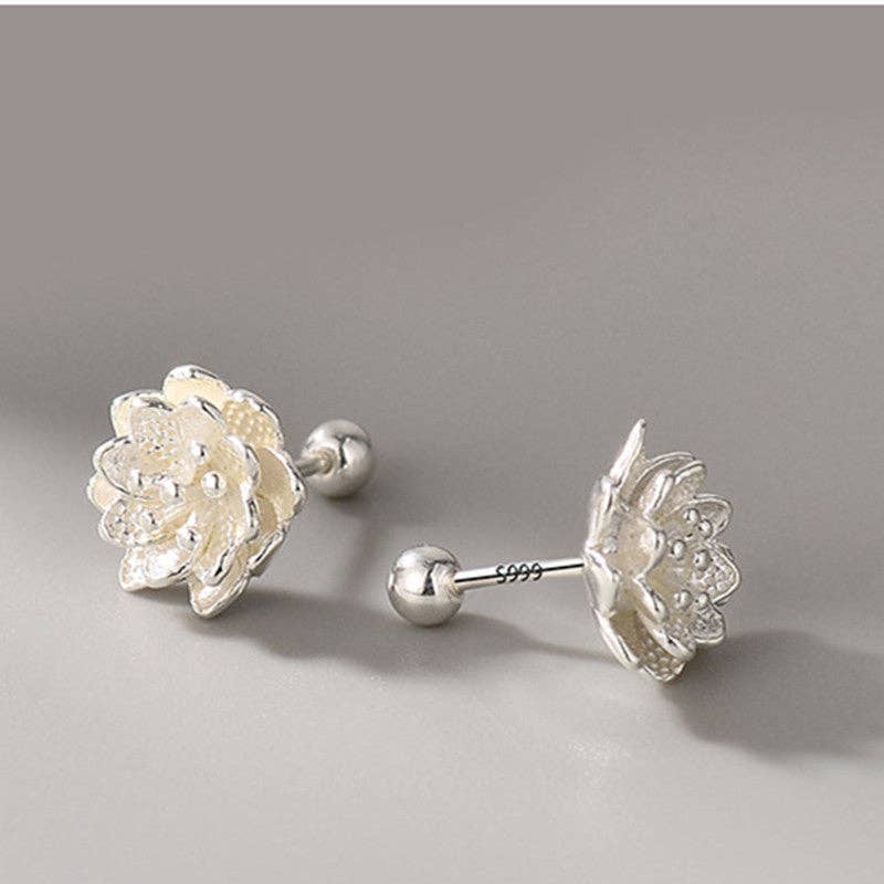 White Lotus Flower Stud Earrings