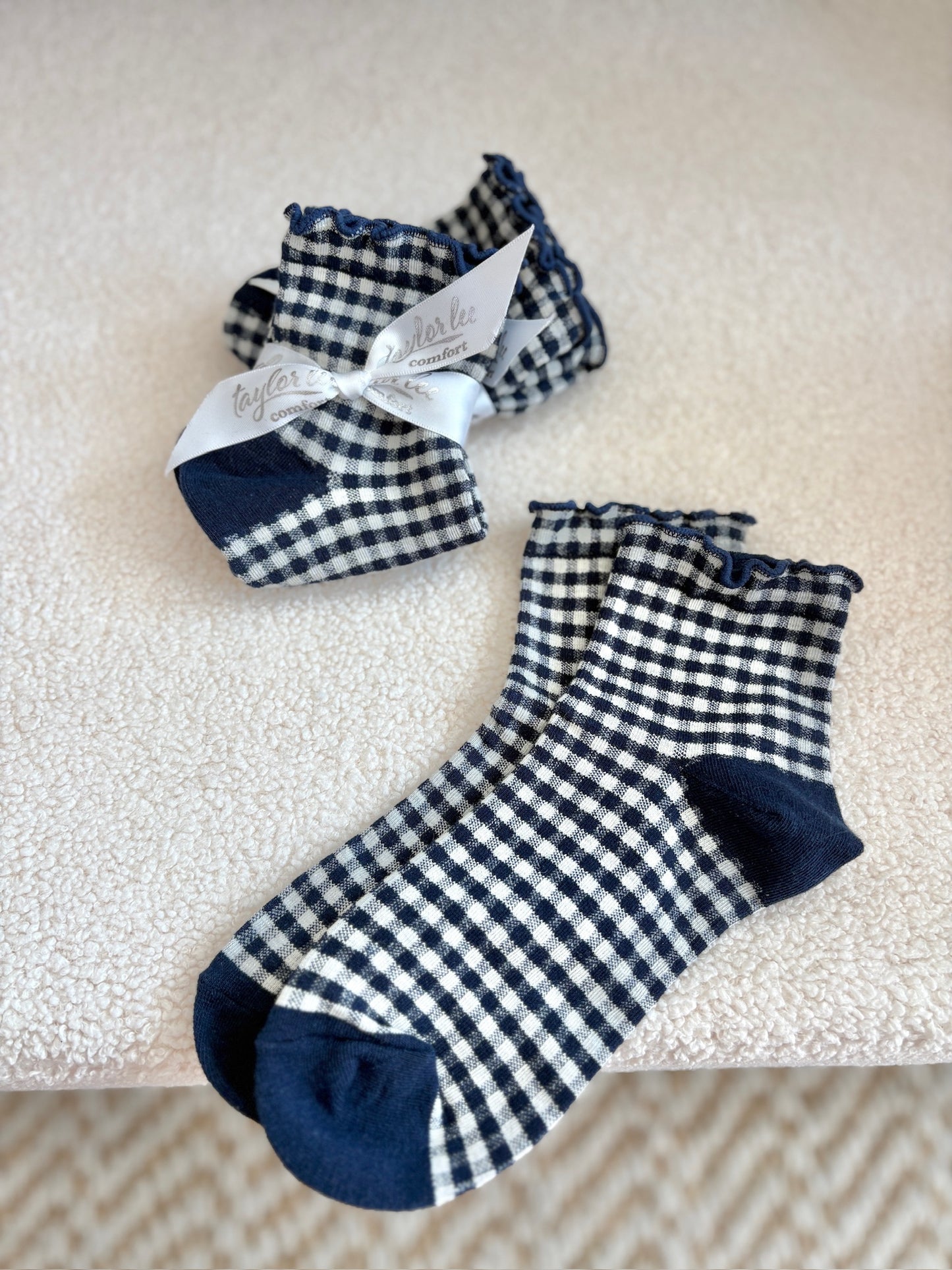 Gingham Cotton Blend Ruffle Socks
