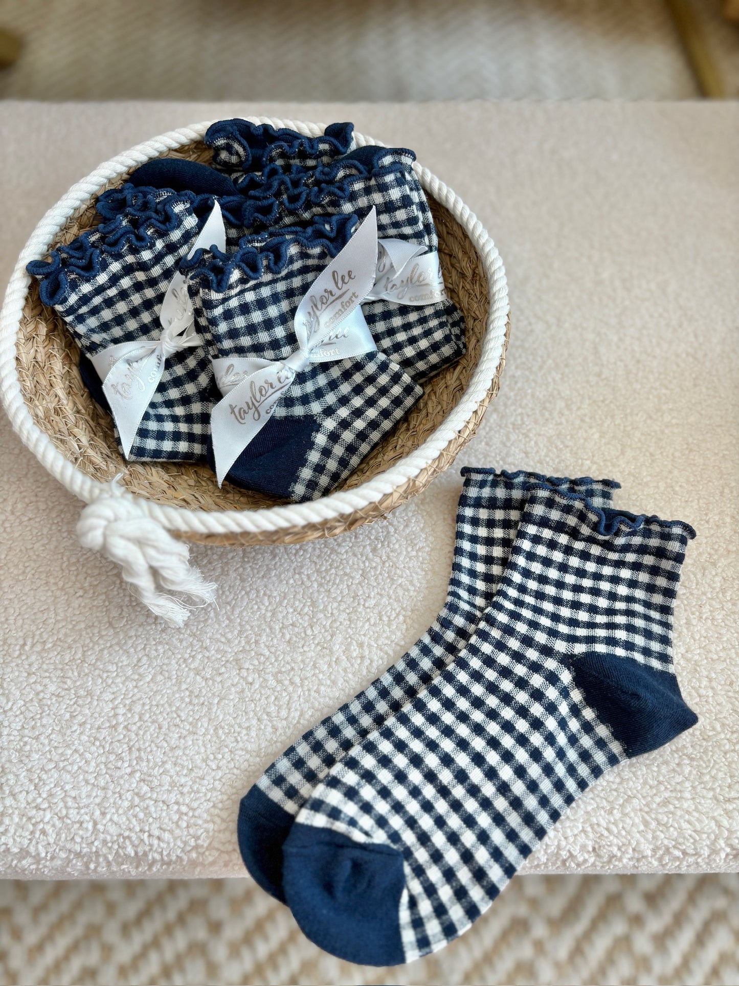 Gingham Cotton Blend Ruffle Socks
