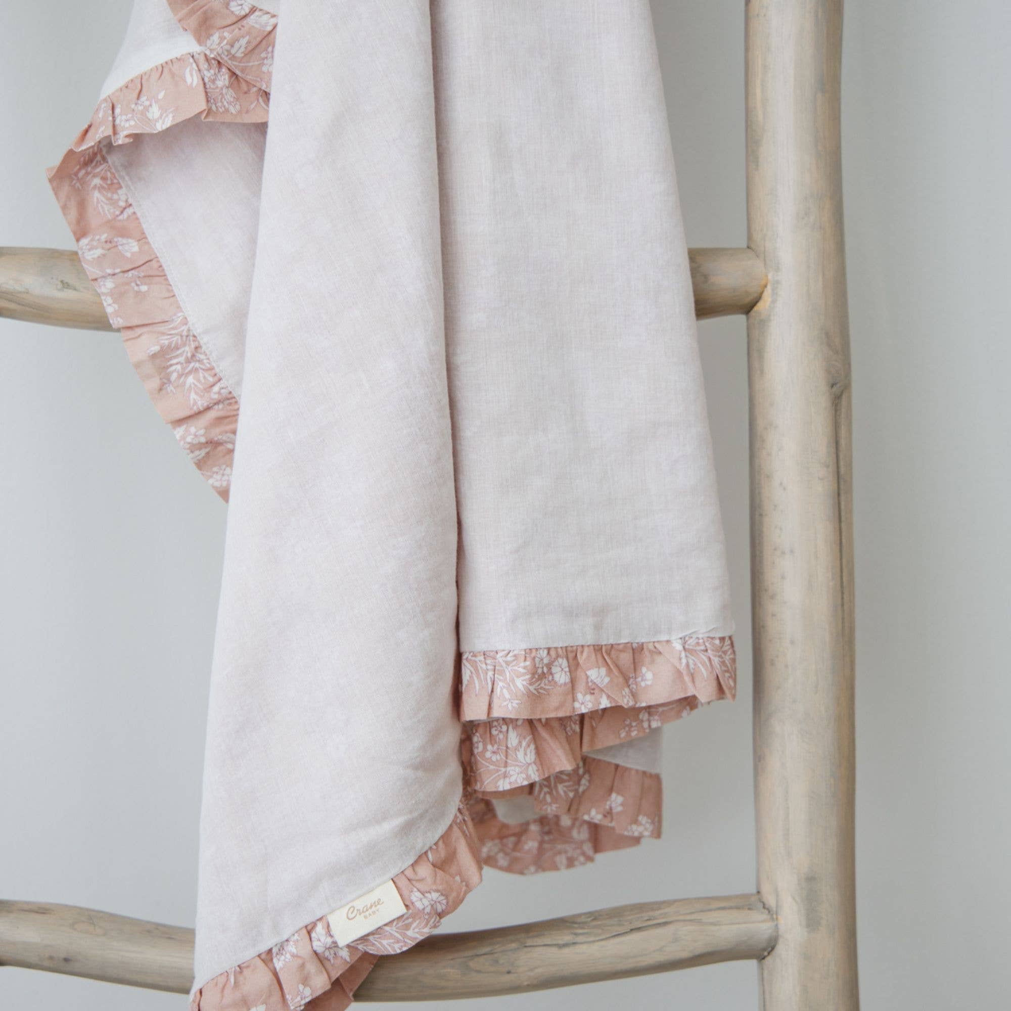 Violet Floral Muslin Baby Blanket with Ruffle Trim