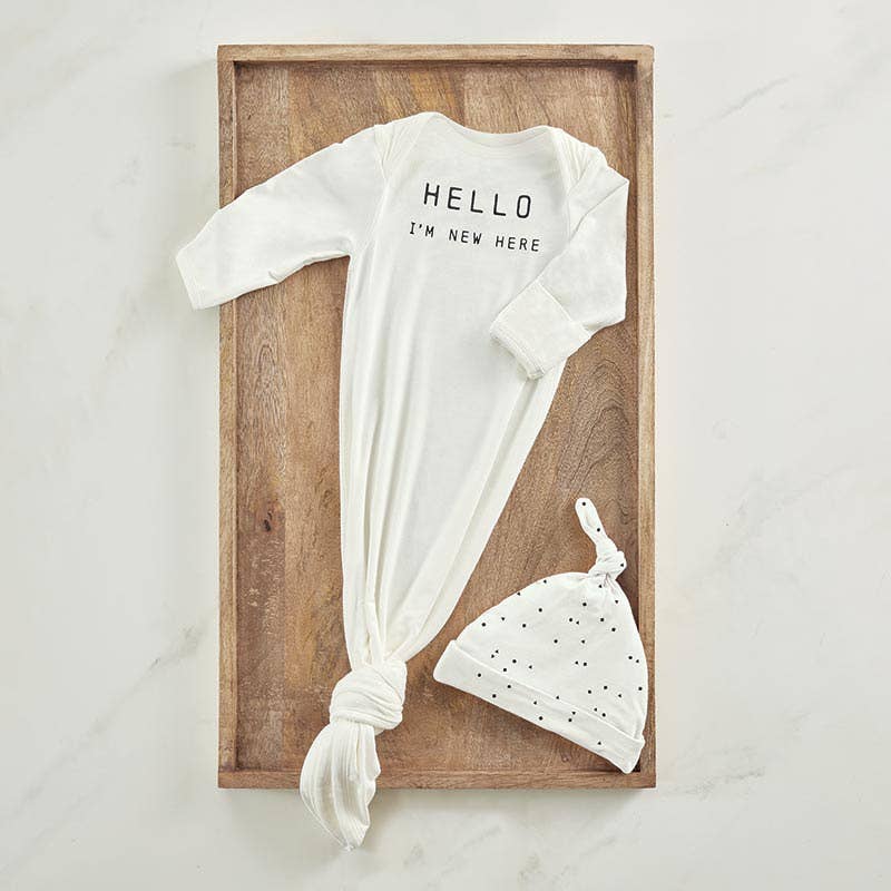 Hello I'm New Here Knotted Baby Gown