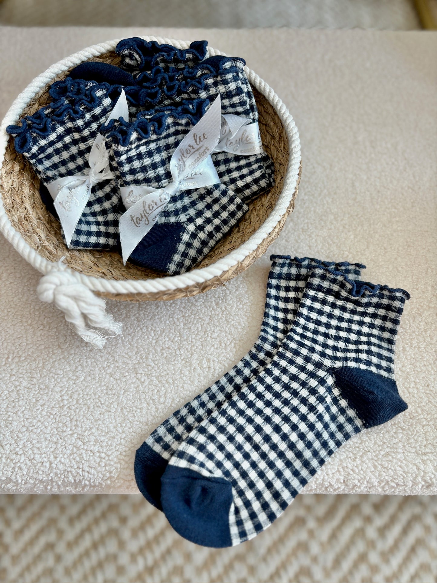 Gingham Cotton Blend Ruffle Socks