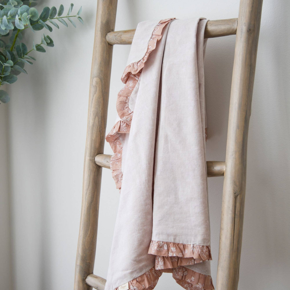 Violet Floral Muslin Baby Blanket with Ruffle Trim