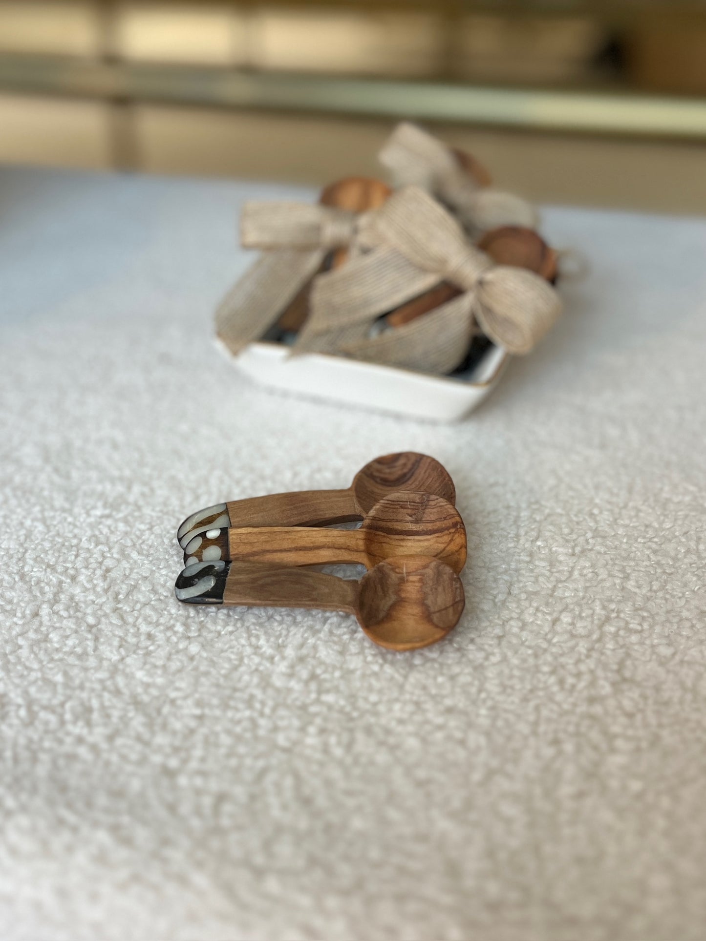 Petite Round Olive Wood Scoop, Set of 3