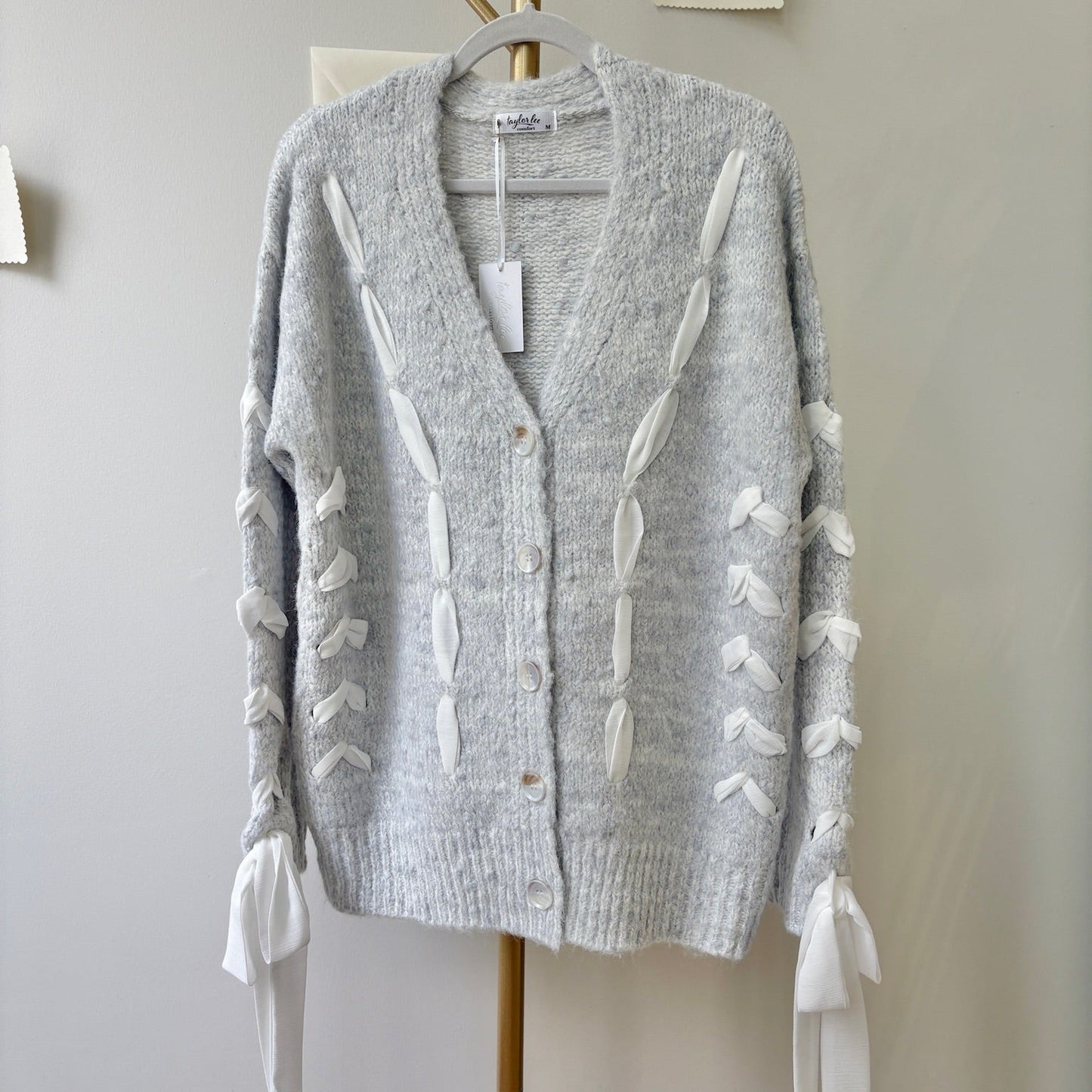 Heather Gray with Ribbon Cardigan