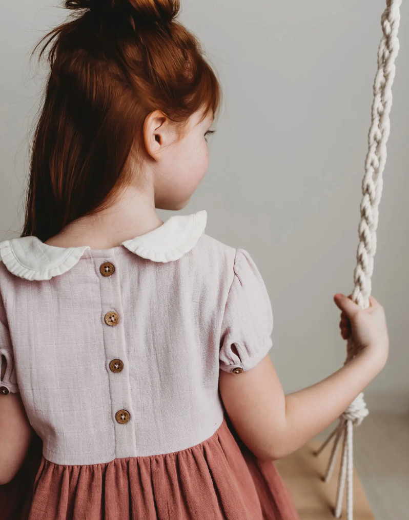 Colorblock Collar Dress Soft Rose