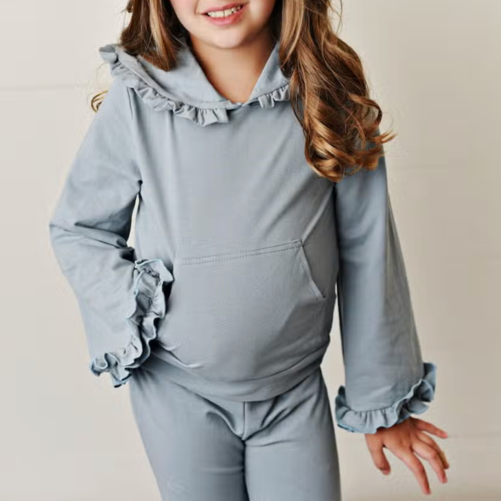 Kids Dusty Pink Hooded Ruffle Pocket Set