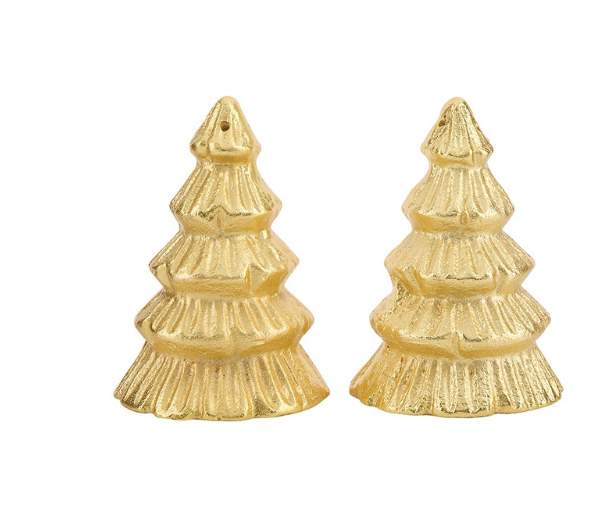 Gold Textured Tree Salt + Pepper Shakers