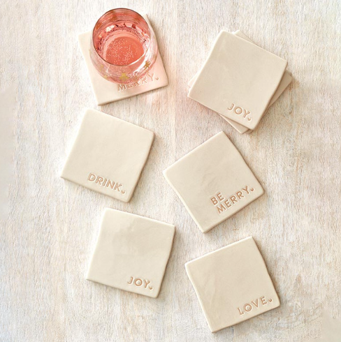 Ceramic Coasters - Joy Love Drink Be Merry - Set of 4