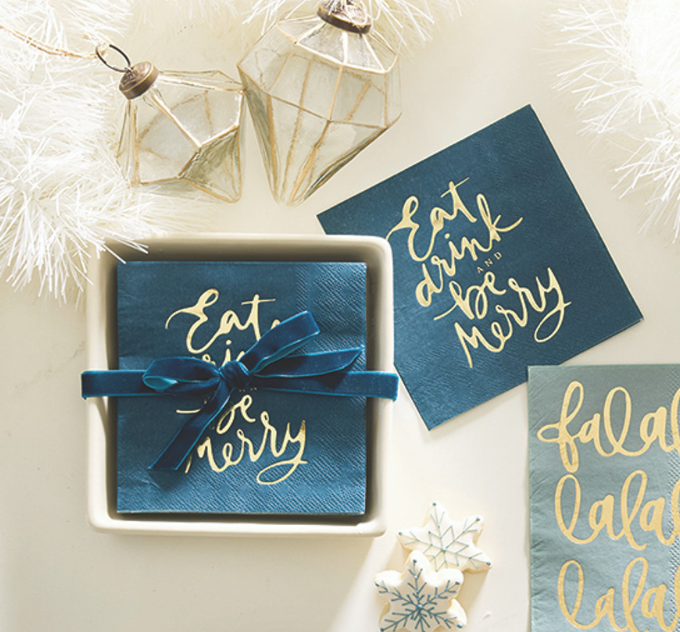 Ceramic Napkin Tray + Napkins - Eat Drink and be Merry