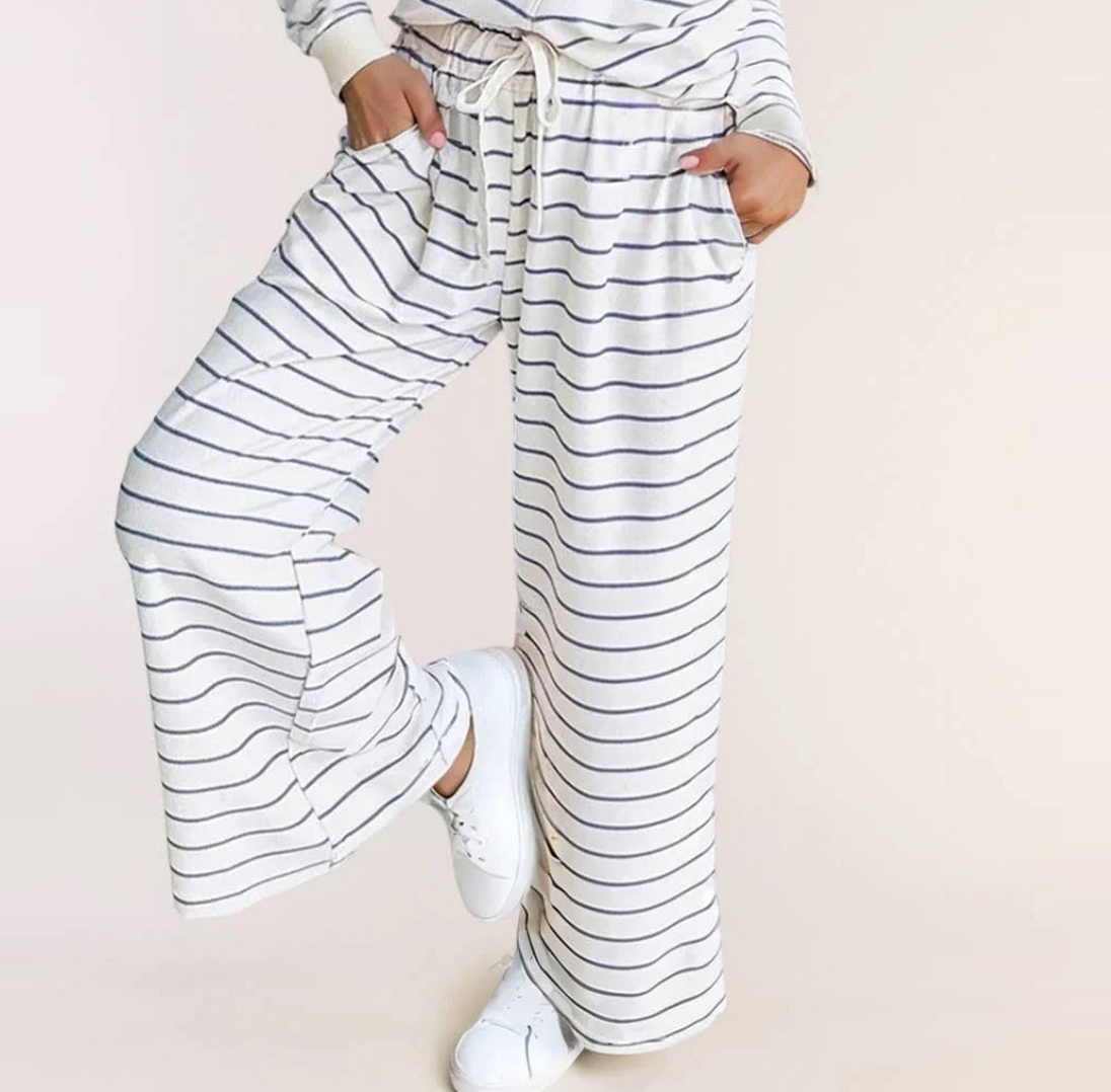 Blue & White Striped Long Sleeve Set