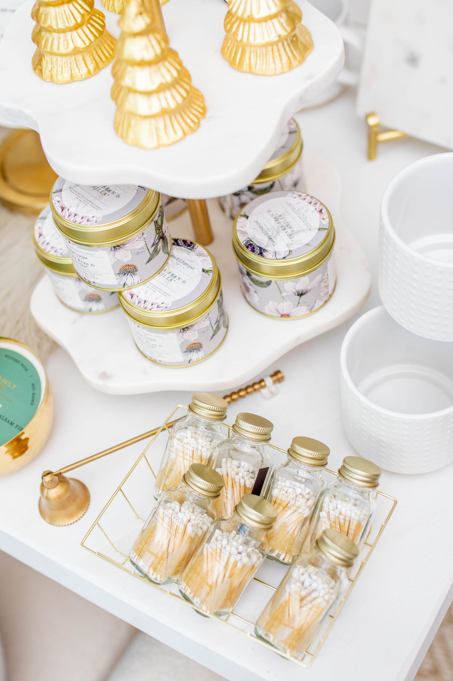 Gold Textured Tree Salt + Pepper Shakers