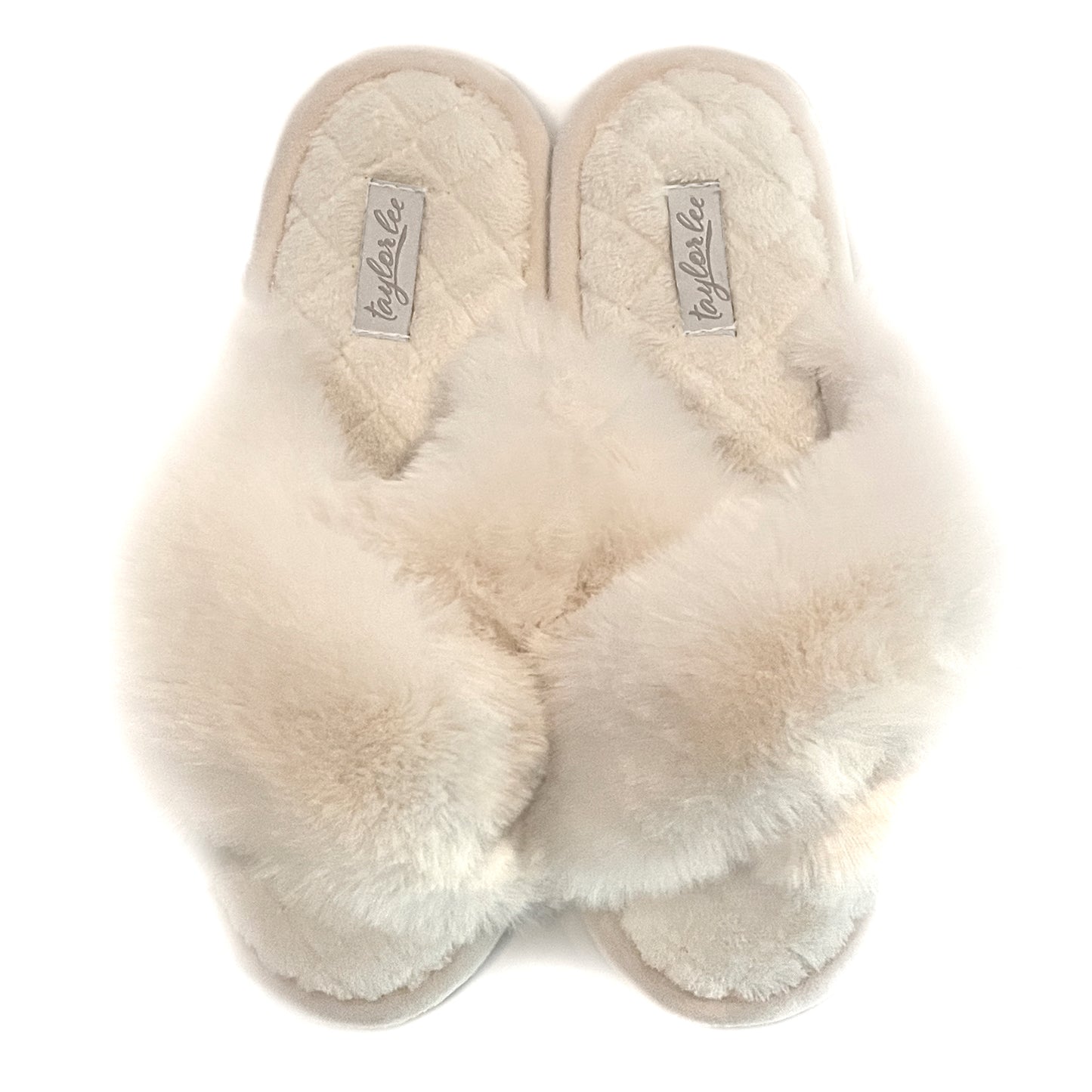 Ivory Faux Fur Plush Slippersg