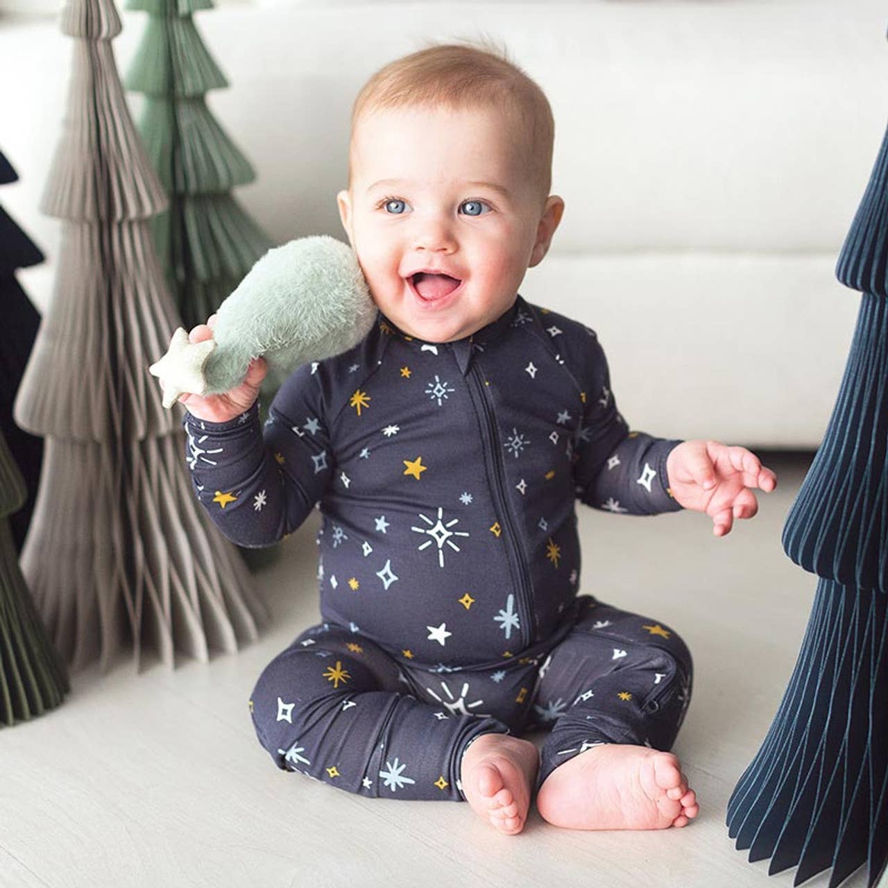 Holiday Trees Swaddle with Plush Rattle