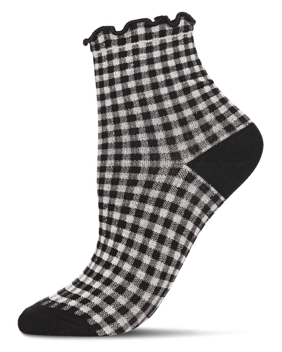 Gingham Cotton Blend Ruffle Socks