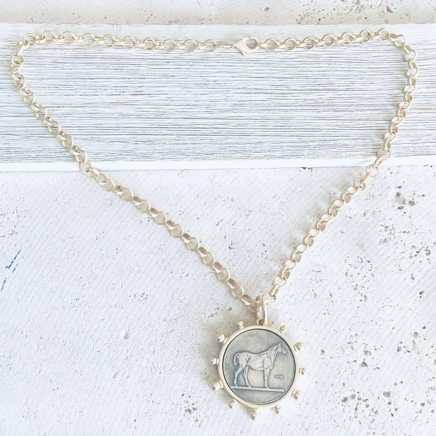 Matte Gold Horse Coin Necklace
