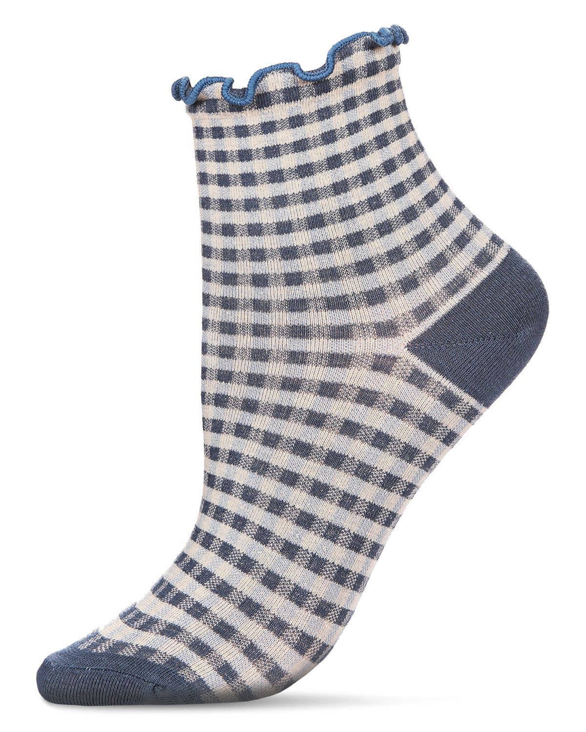 Gingham Cotton Blend Ruffle Socks