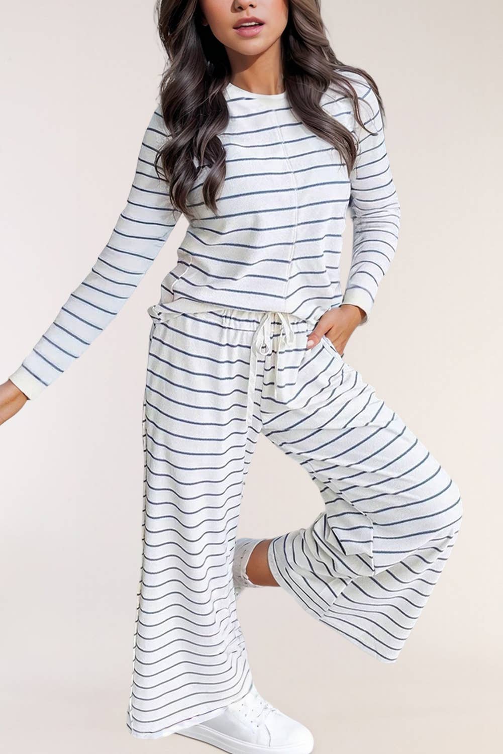 Blue & White Striped Long Sleeve Set