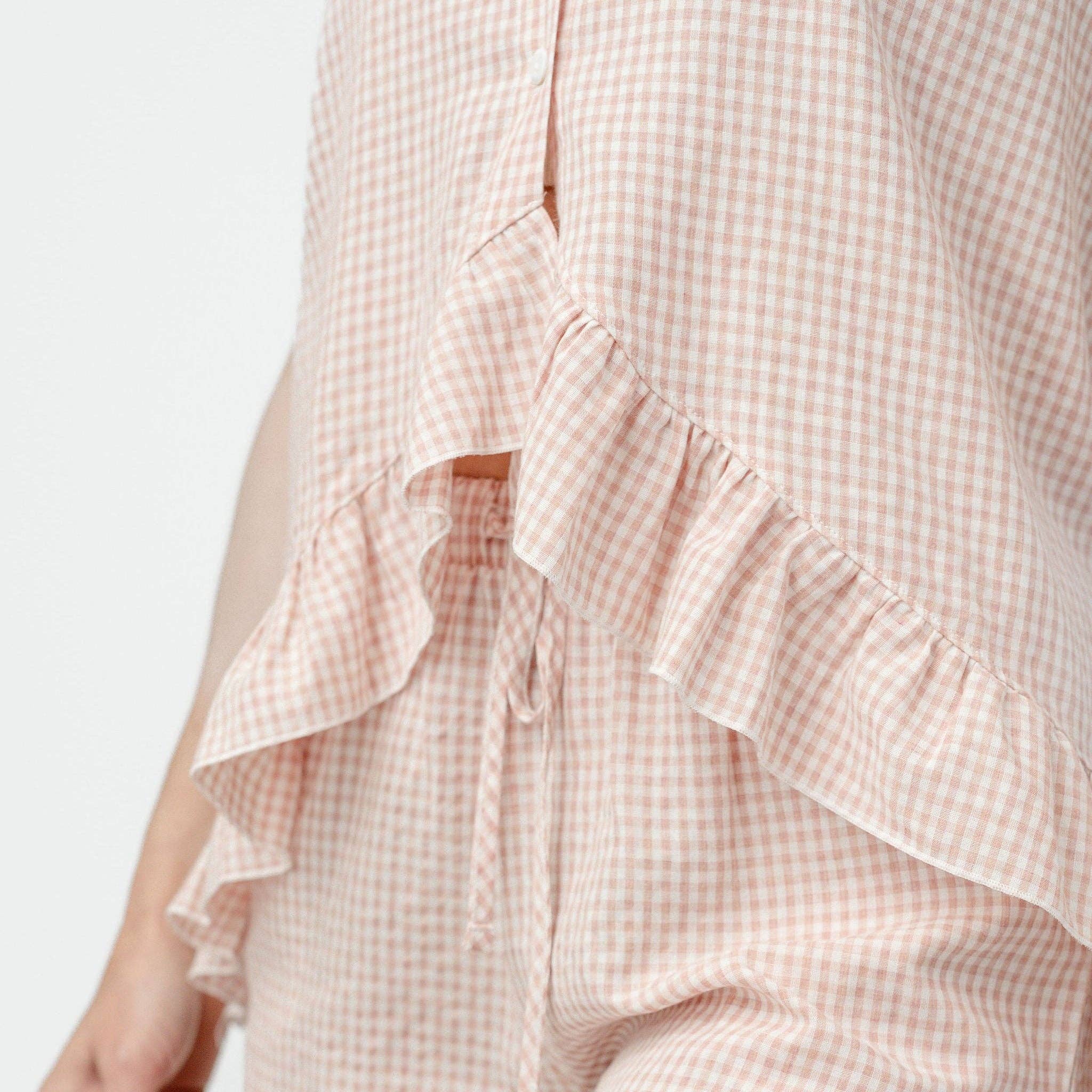 Gingham Ruffle Cotton Pajama Comfort Kit