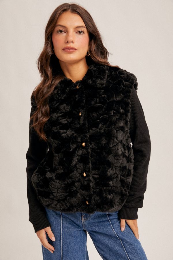 Knit Sleeve Fur Jacket