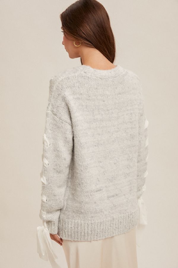 Heather Gray with Ribbon Cardigan