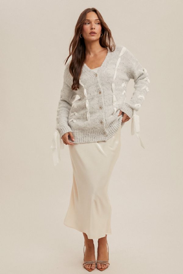 Heather Gray with Ribbon Cardigan