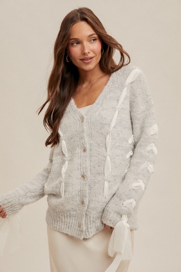 Heather Gray with Ribbon Cardigan