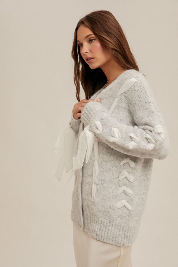 Heather Gray with Ribbon Cardigan