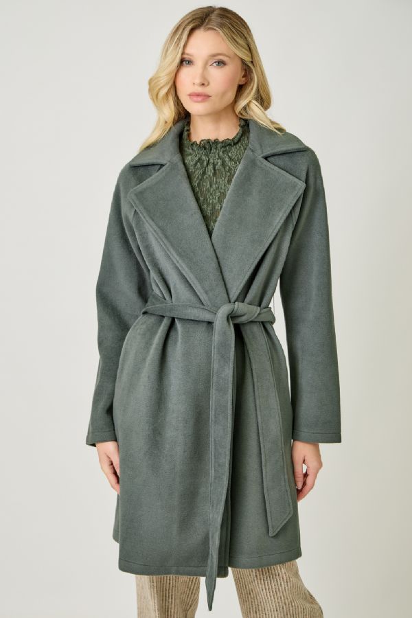 Dark Moss Lapel Collar Robe Coat