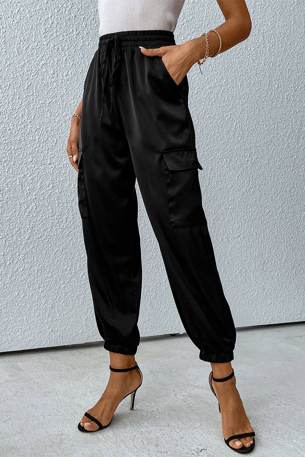 Black Satin Jogger Pants