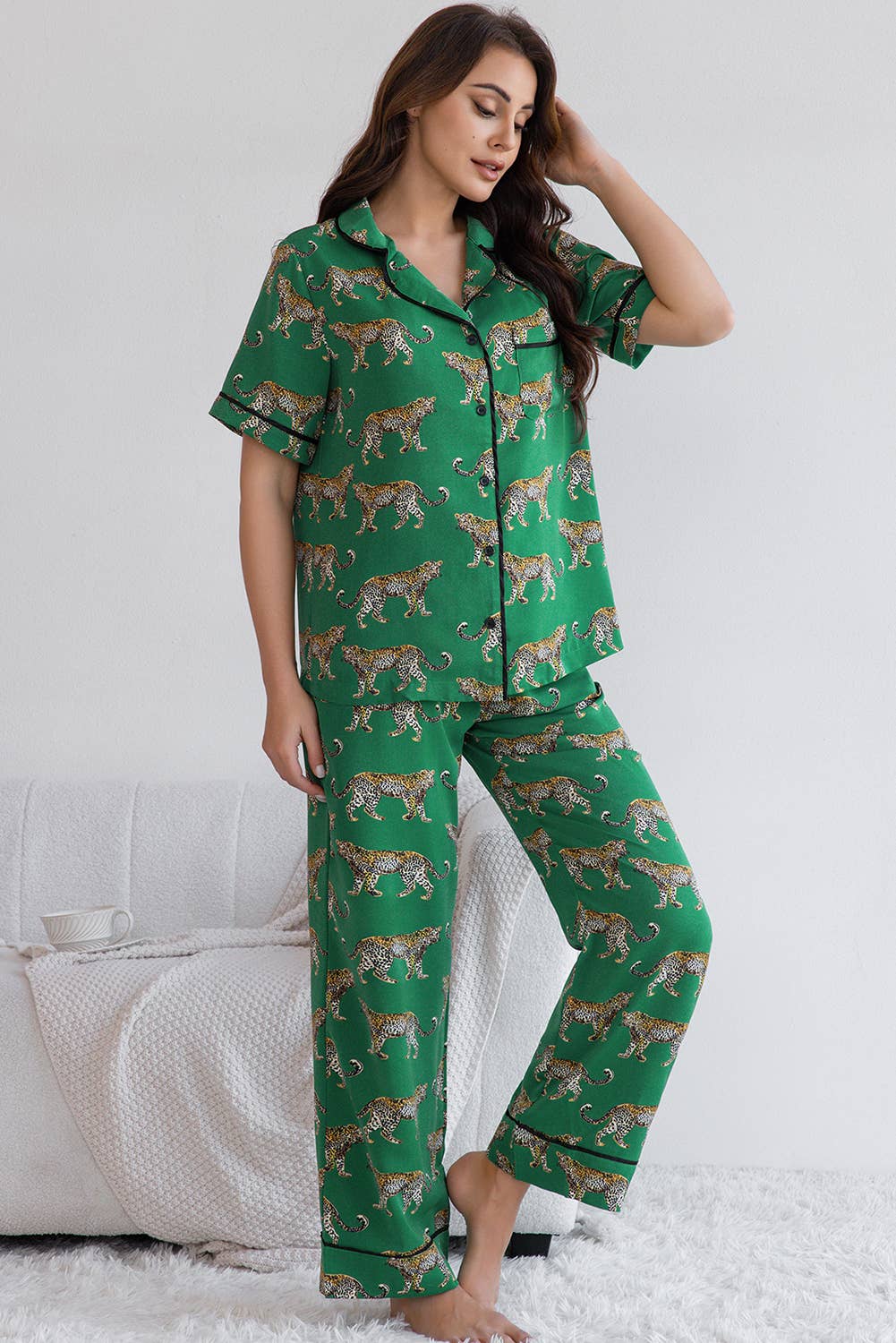Satin Cheetah Print Pajama Set