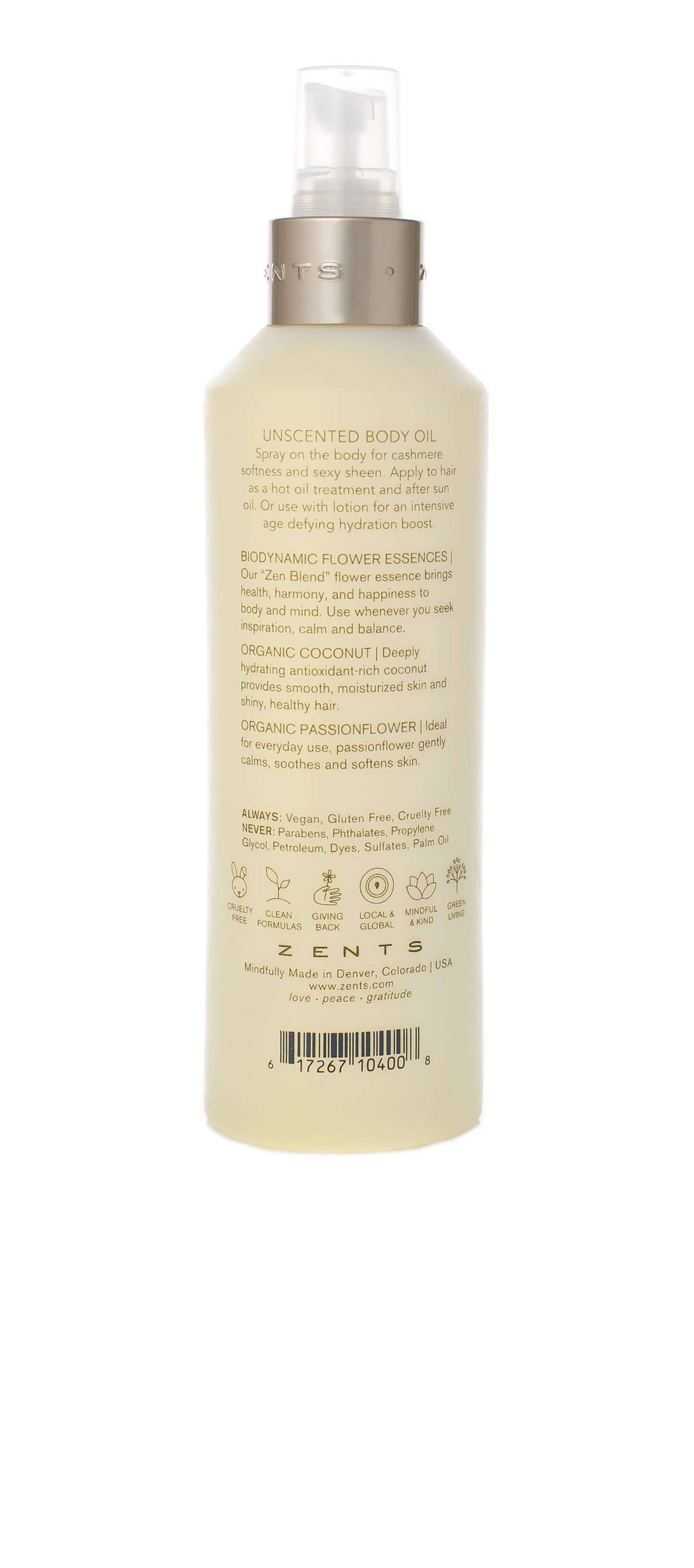 ZENTS Unscented Cashmere Body Oil