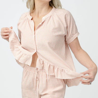Gingham Ruffle Cotton Pajama Comfort Kit