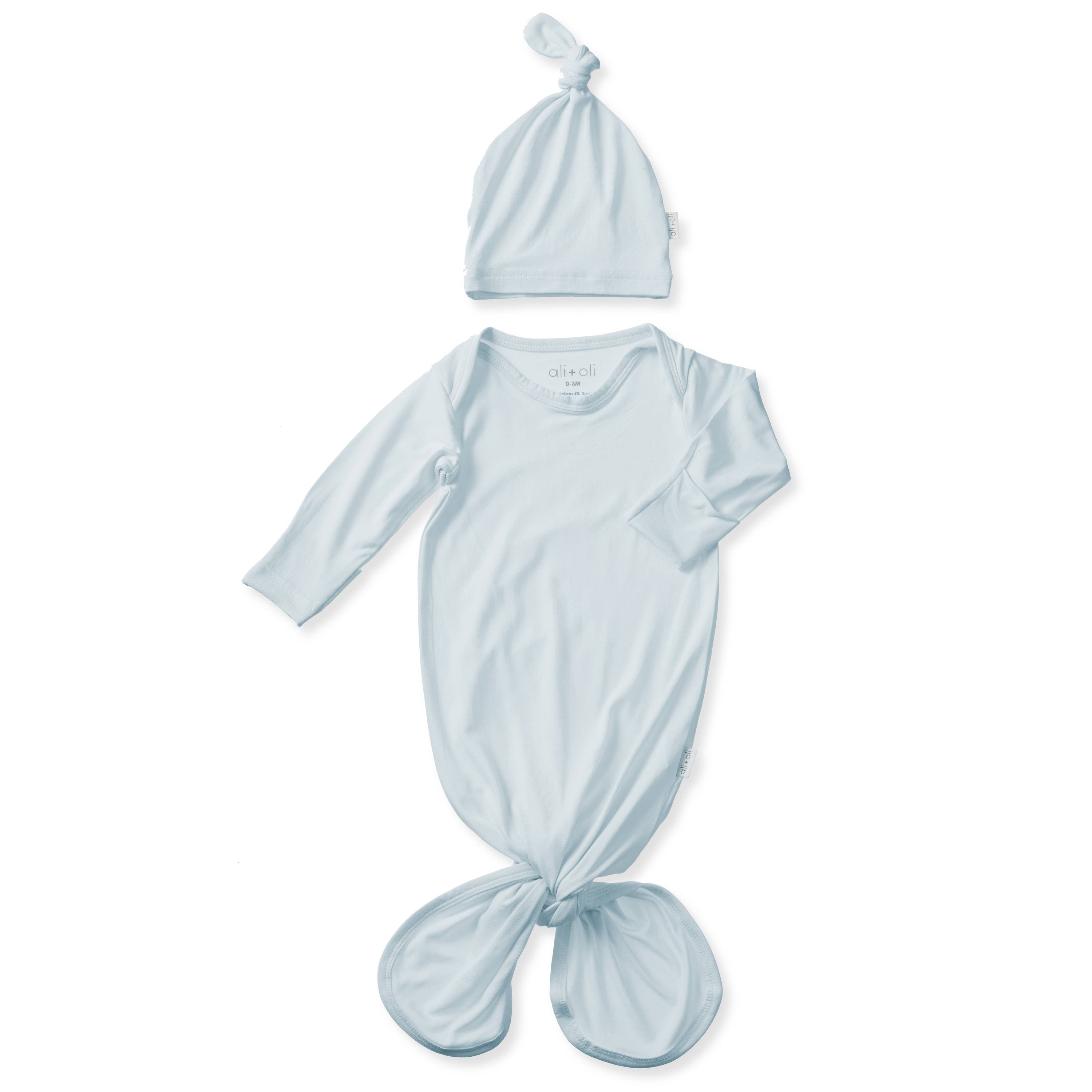 Bamboo Baby Blue Knotted Gown &amp; Beanie