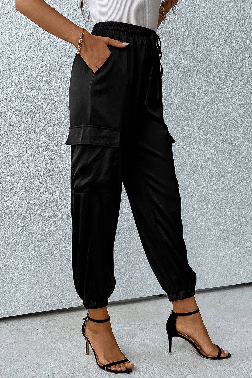 Black Satin Jogger Pants