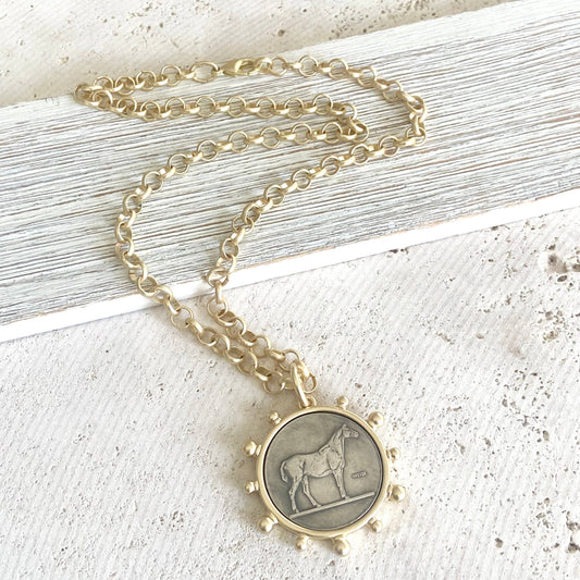 Matte Gold Horse Coin Necklace 