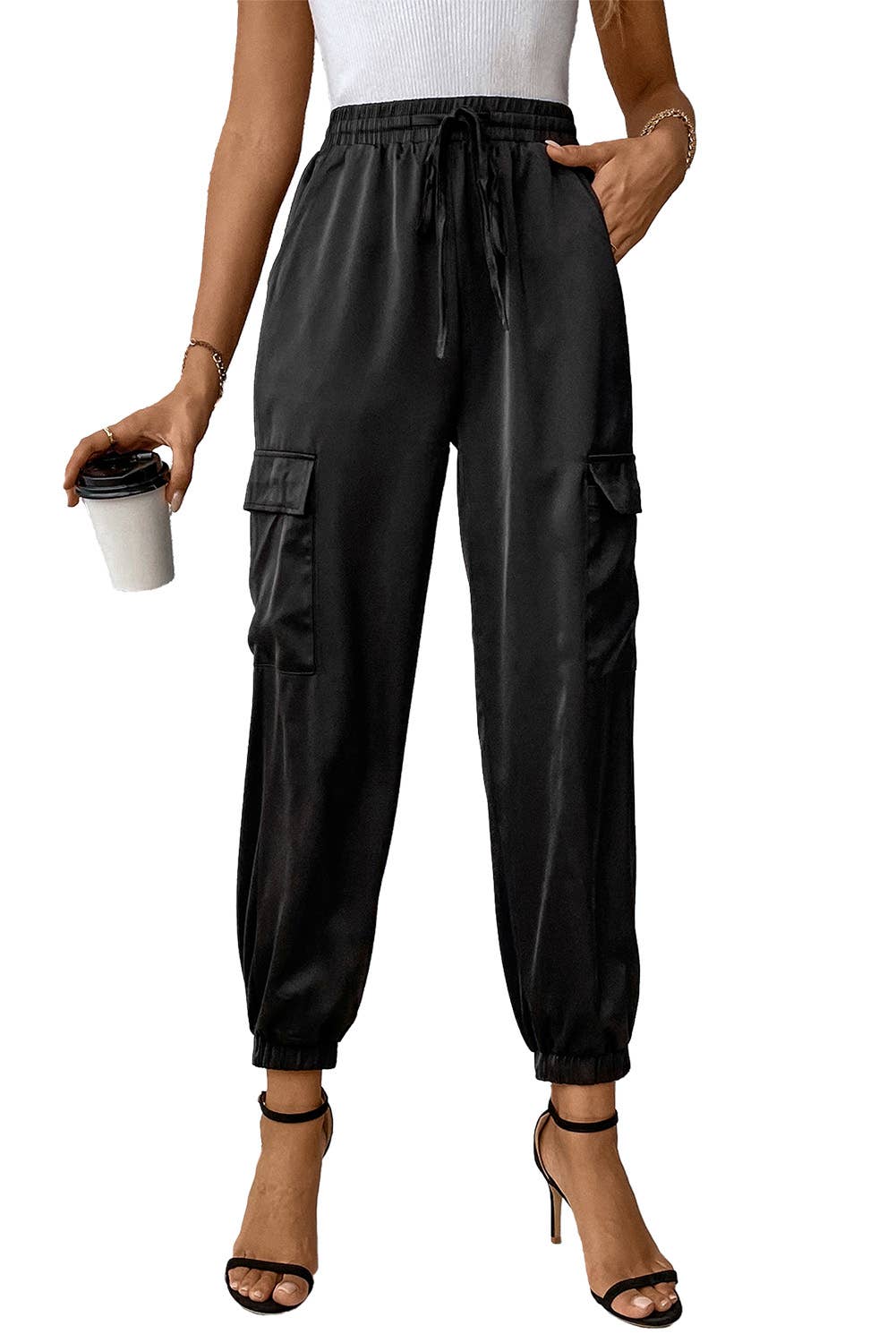 Black Satin Jogger Pants