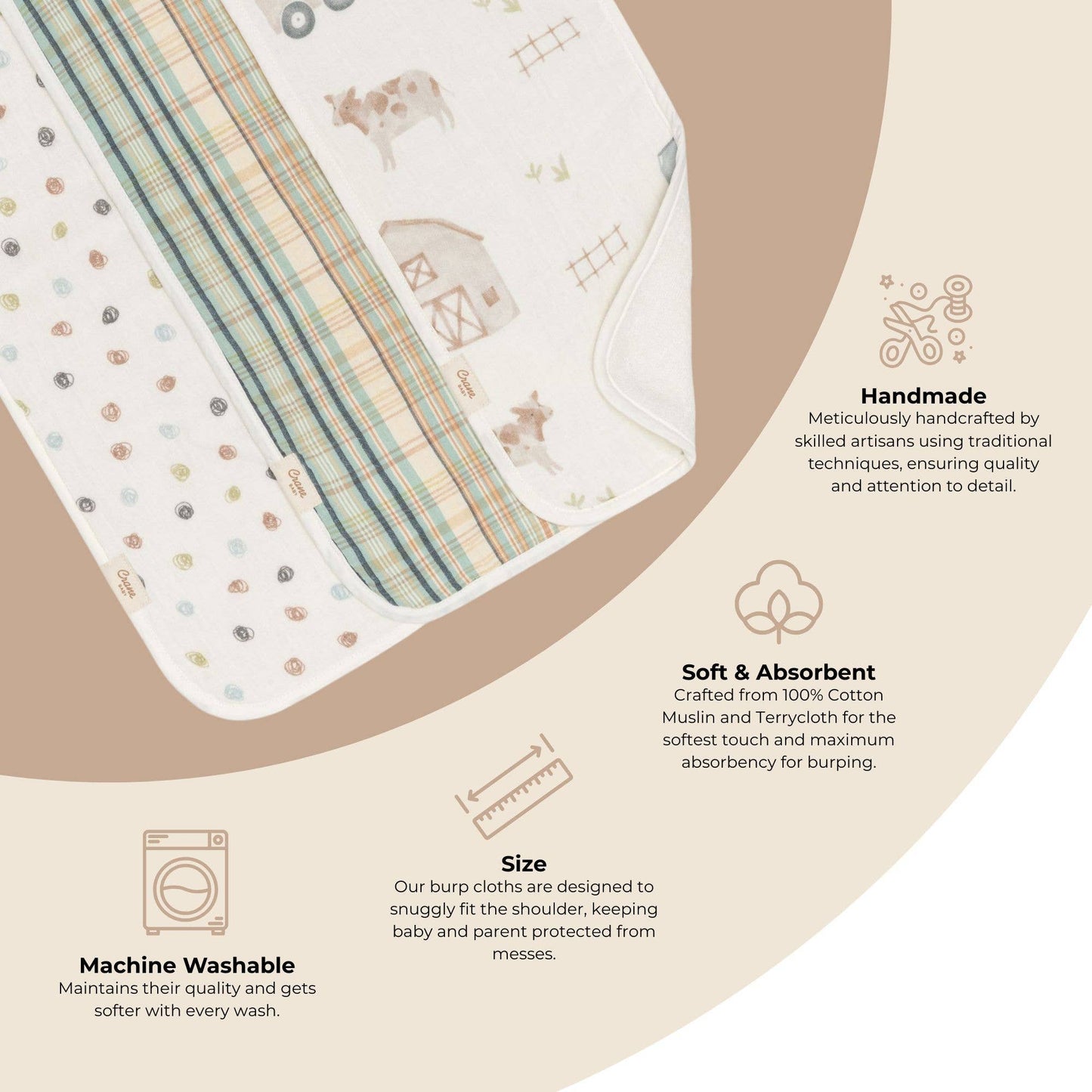 Farmhouse Tractor Burp Cloth Set (3 Pc Set)