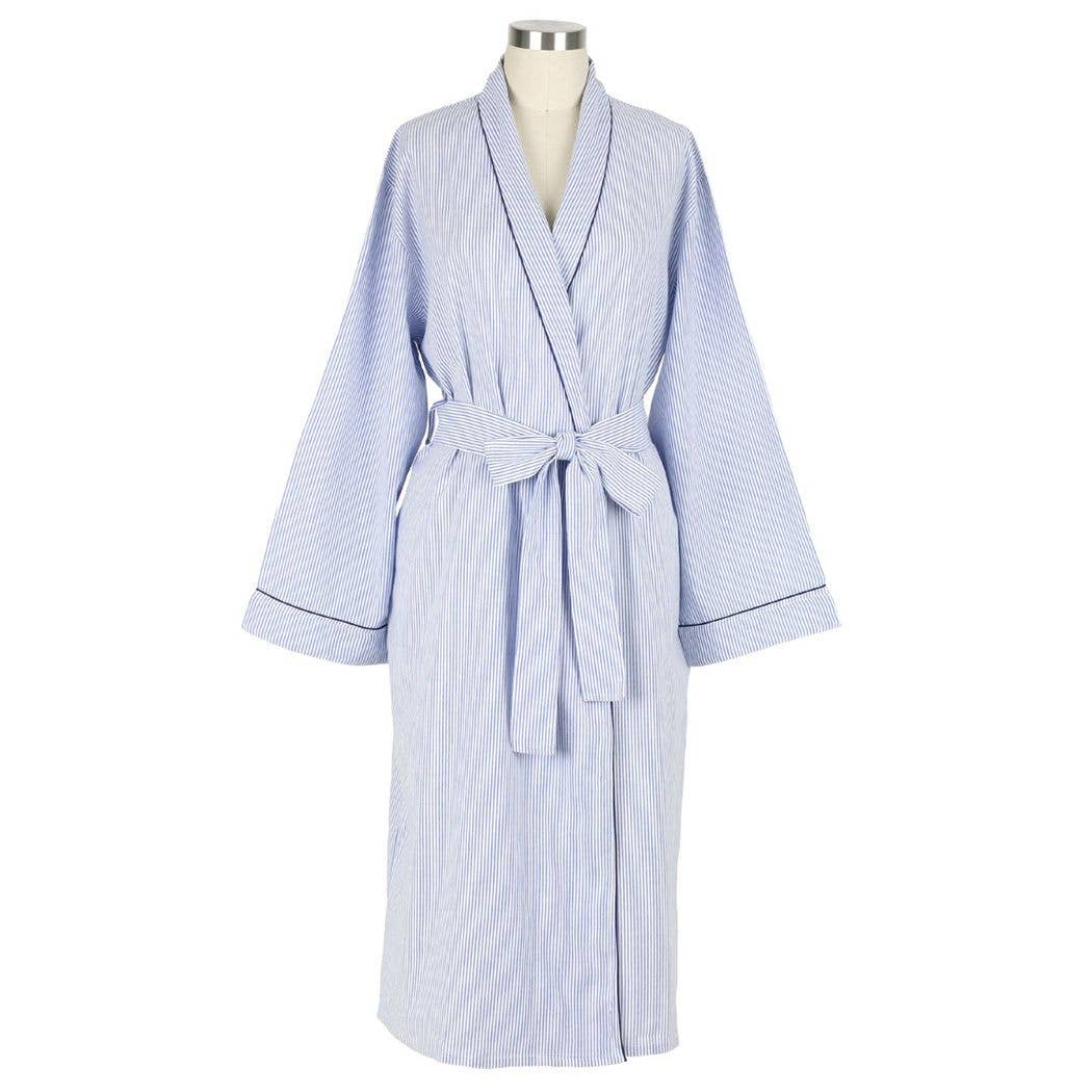 Blue Striped Seersucker Cotton Robe