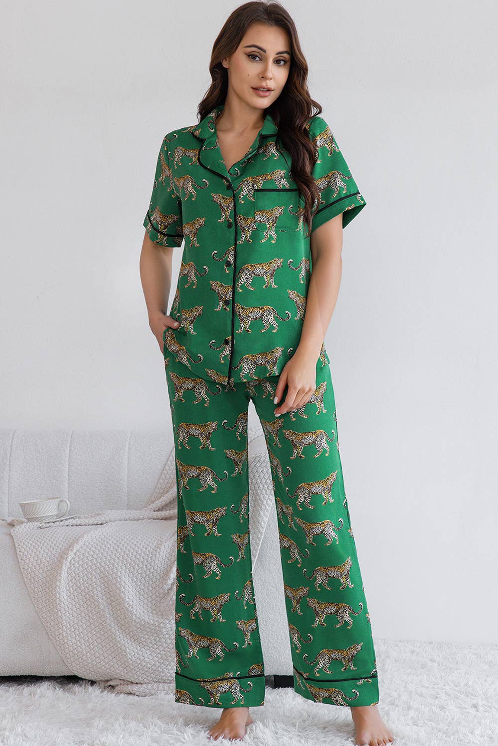Satin Cheetah Print Pajama Set