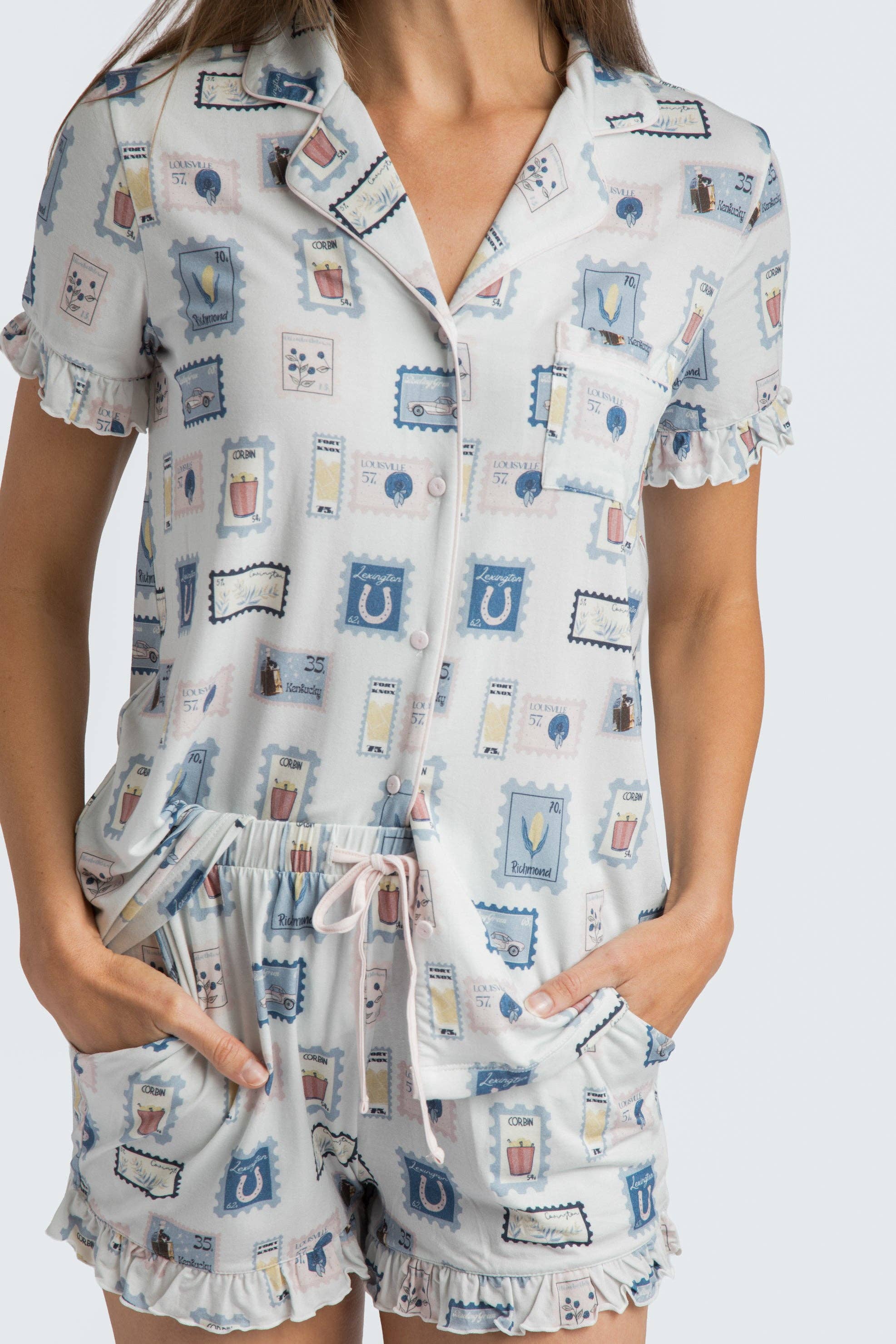 Kentucky Stamps Ruffle Shorts Pajama Set