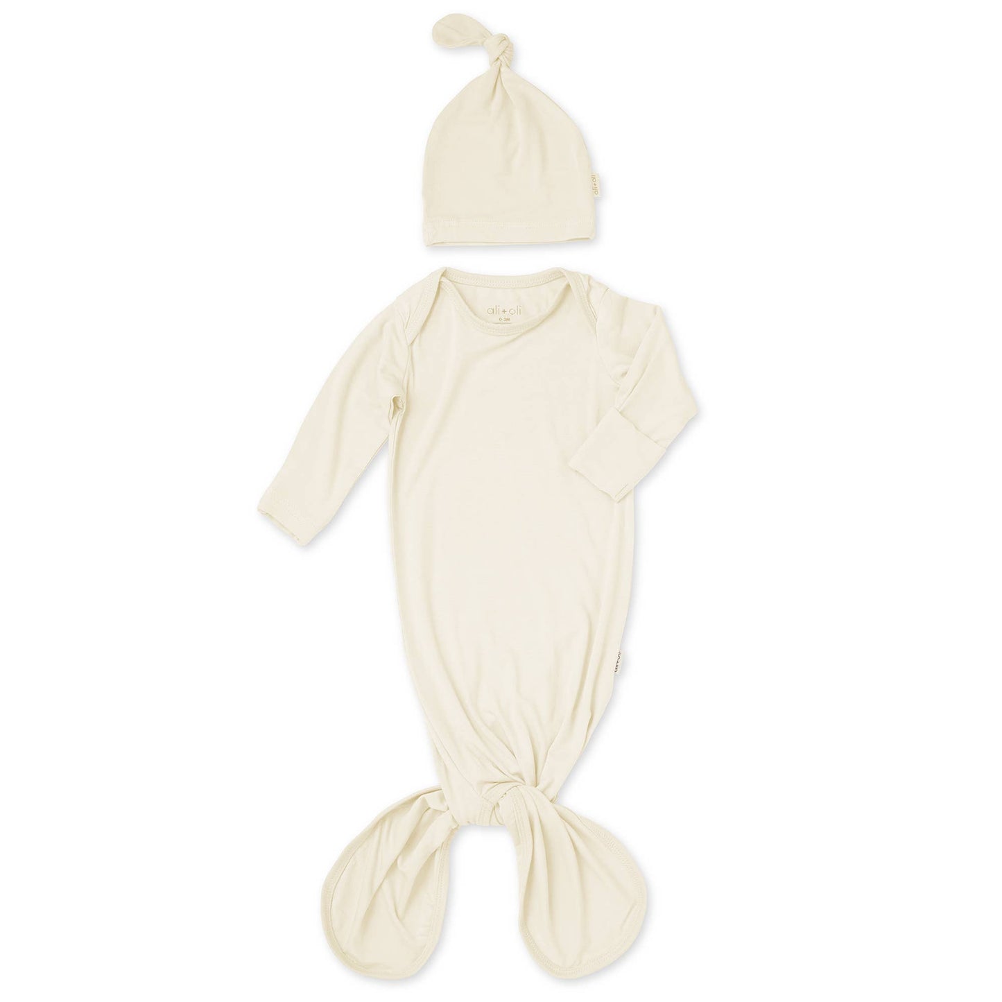 Ivory Bamboo Knotted Baby Gown & Beanie