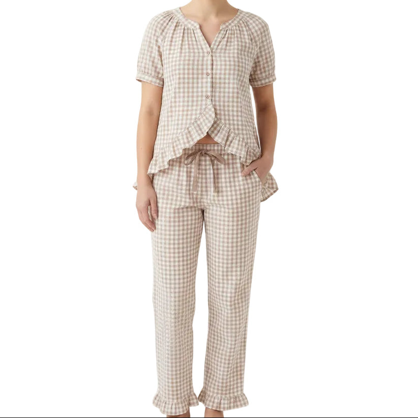 Gingham Ruffle Cotton PJ Set