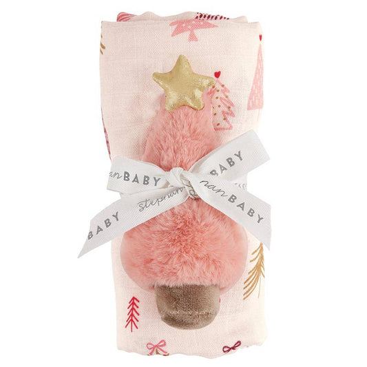 Swaddle Blanket & Plush Tree Rattle