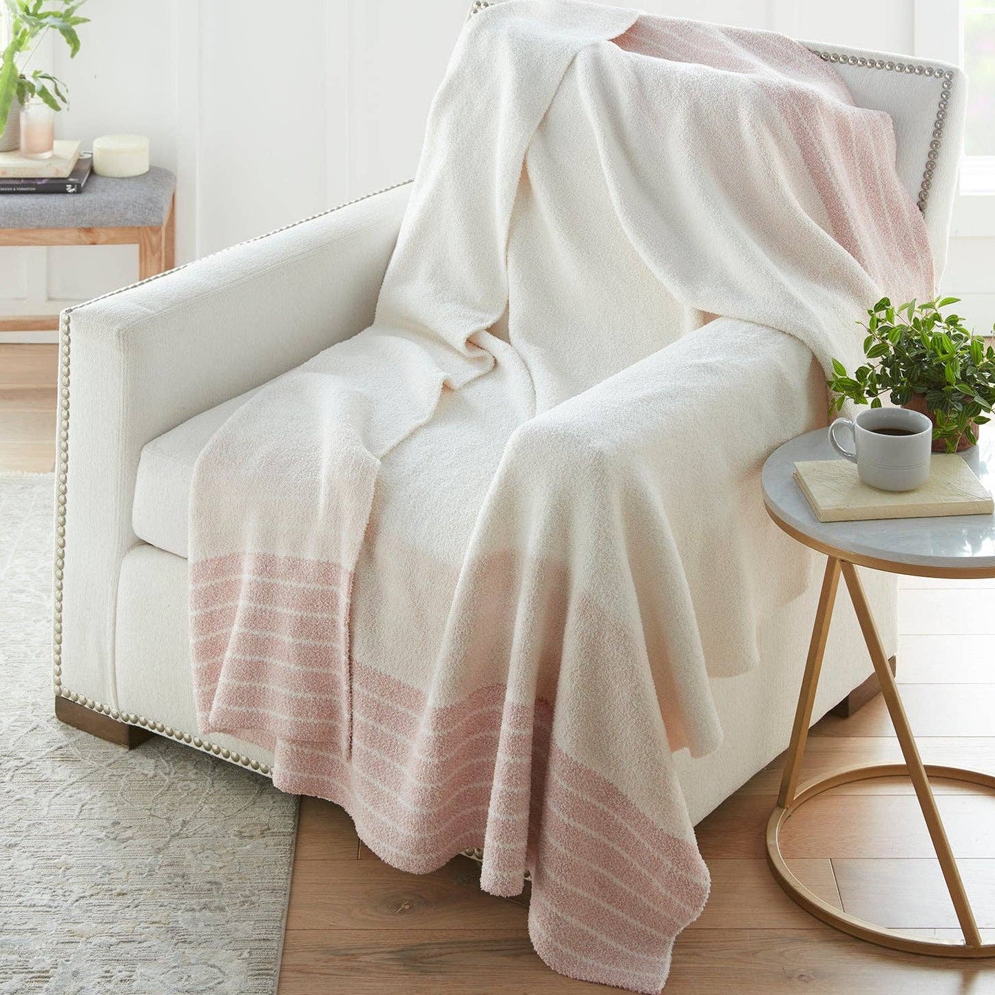Pink Border Stripe Cozy Knit Throw