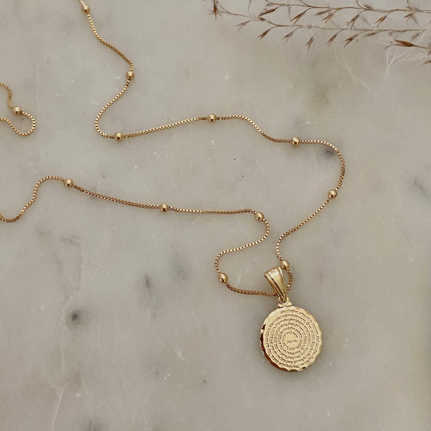 Our Father prayer coin necklace