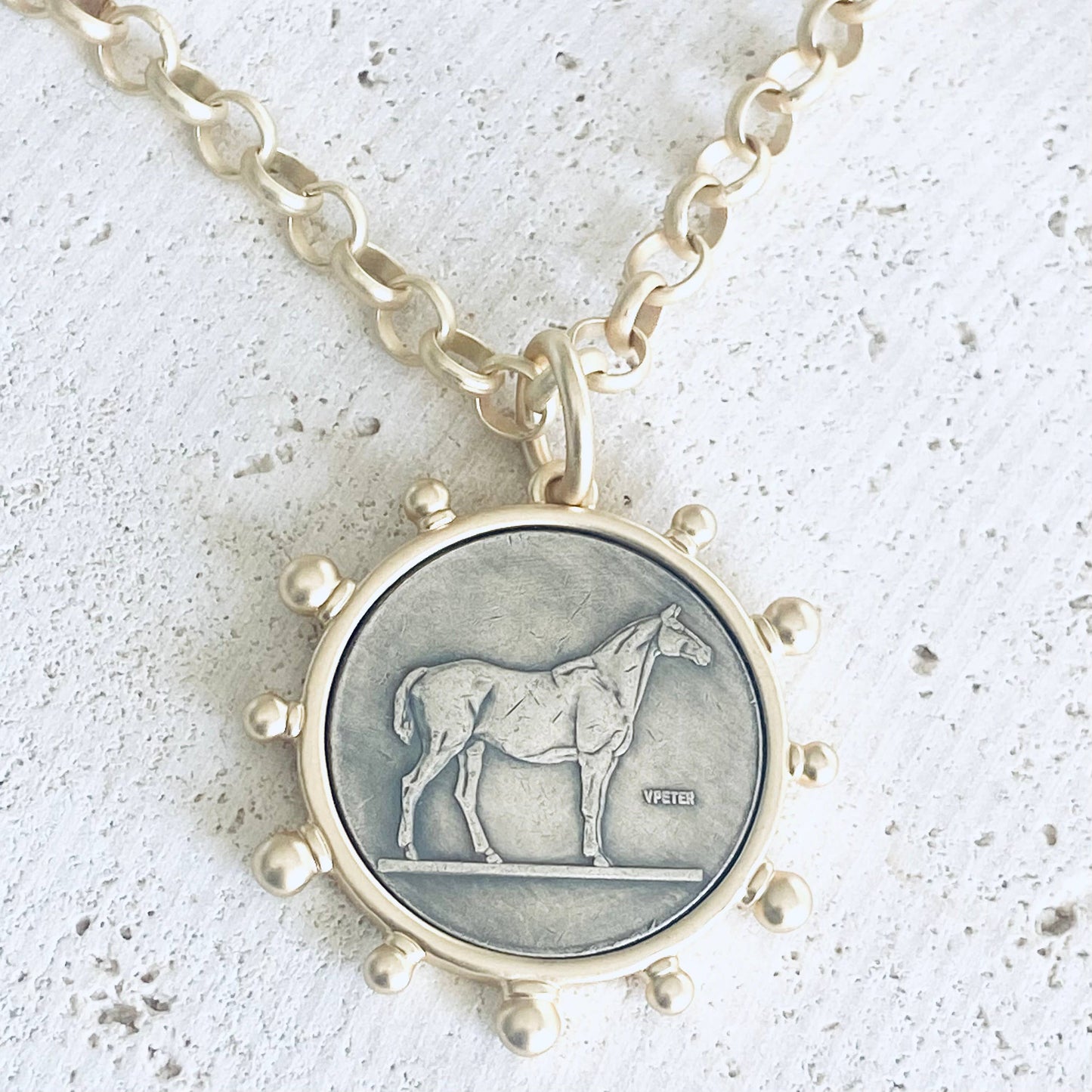 Matte Gold Horse Coin Necklace 