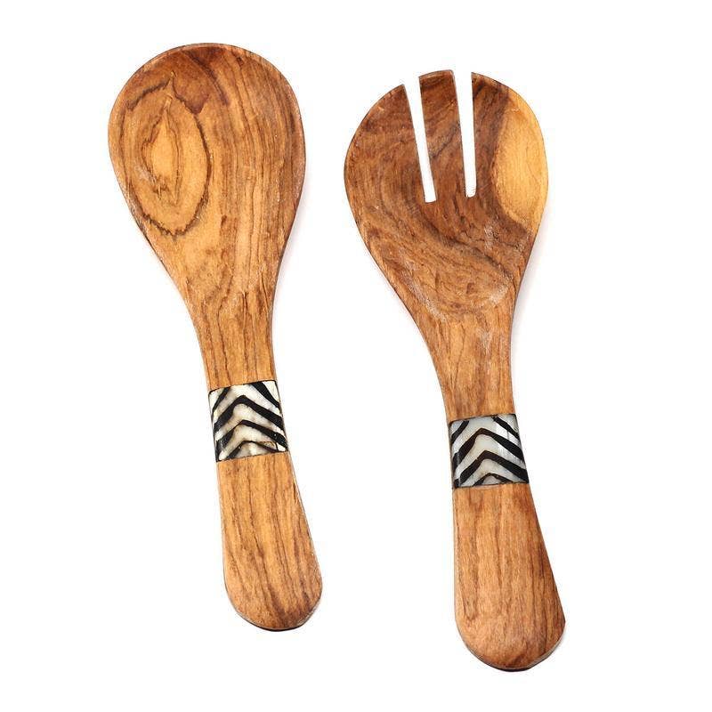 Olive Wood Serving Set - Small With Batik Inlay