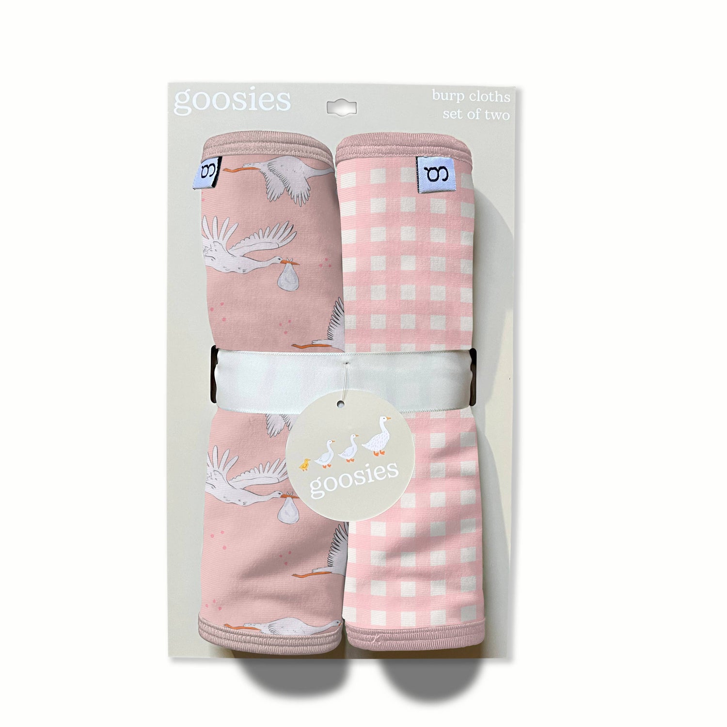 Baby Girl Pink Storks/Gingham Burp Cloth Set