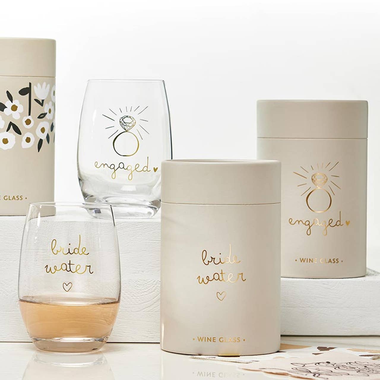 Engaged Gold Foil Stemless Wine Glass